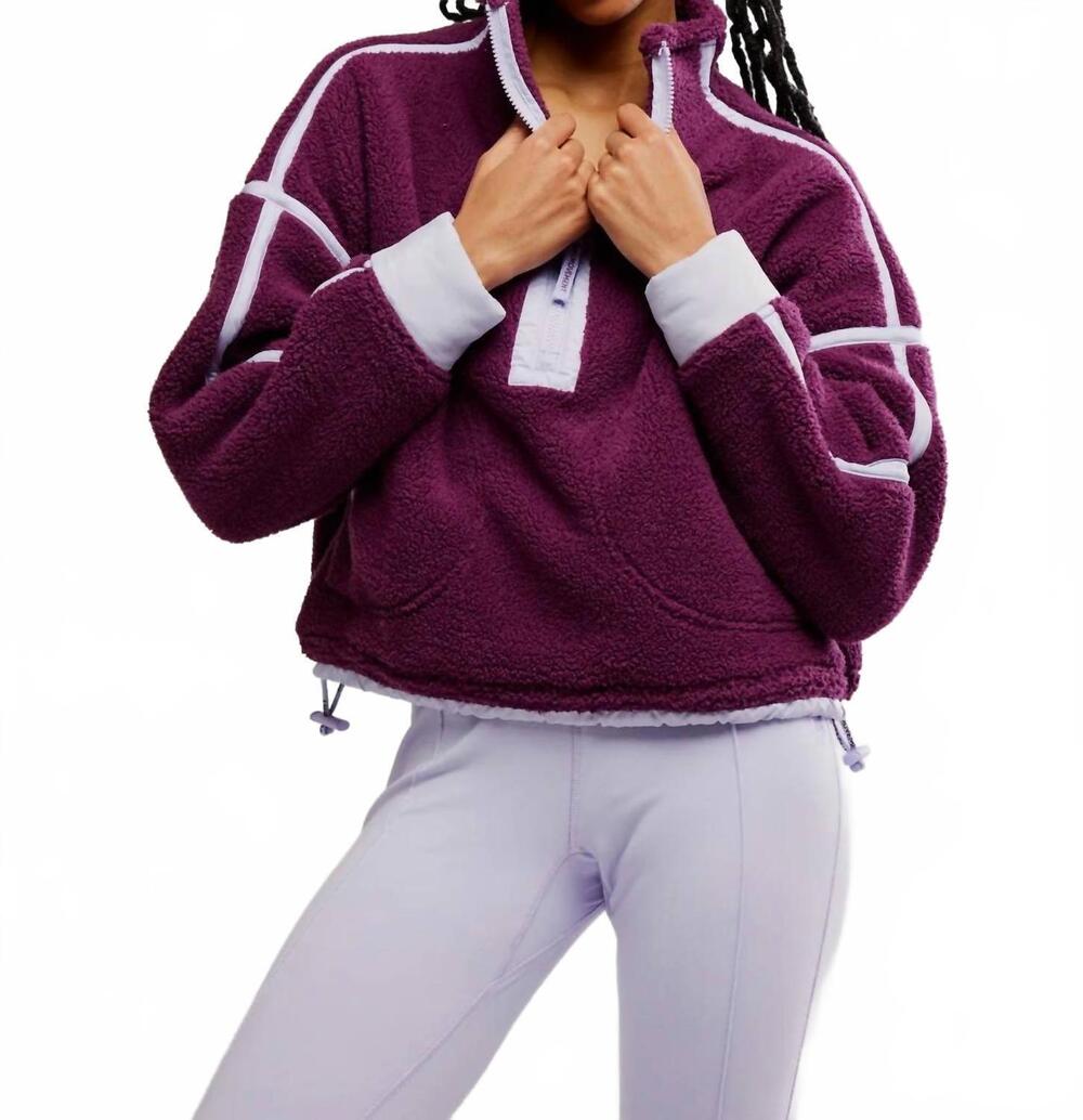 NEW FREE PEOPLE women's mountain high 1/2 zip jacket in black cherry/iris combo